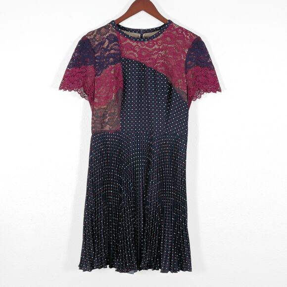 French Connection Women’s Dress Y2K Romantic Lace Polka Dot Pleated Skirt US 8 - Picture 2 of 11